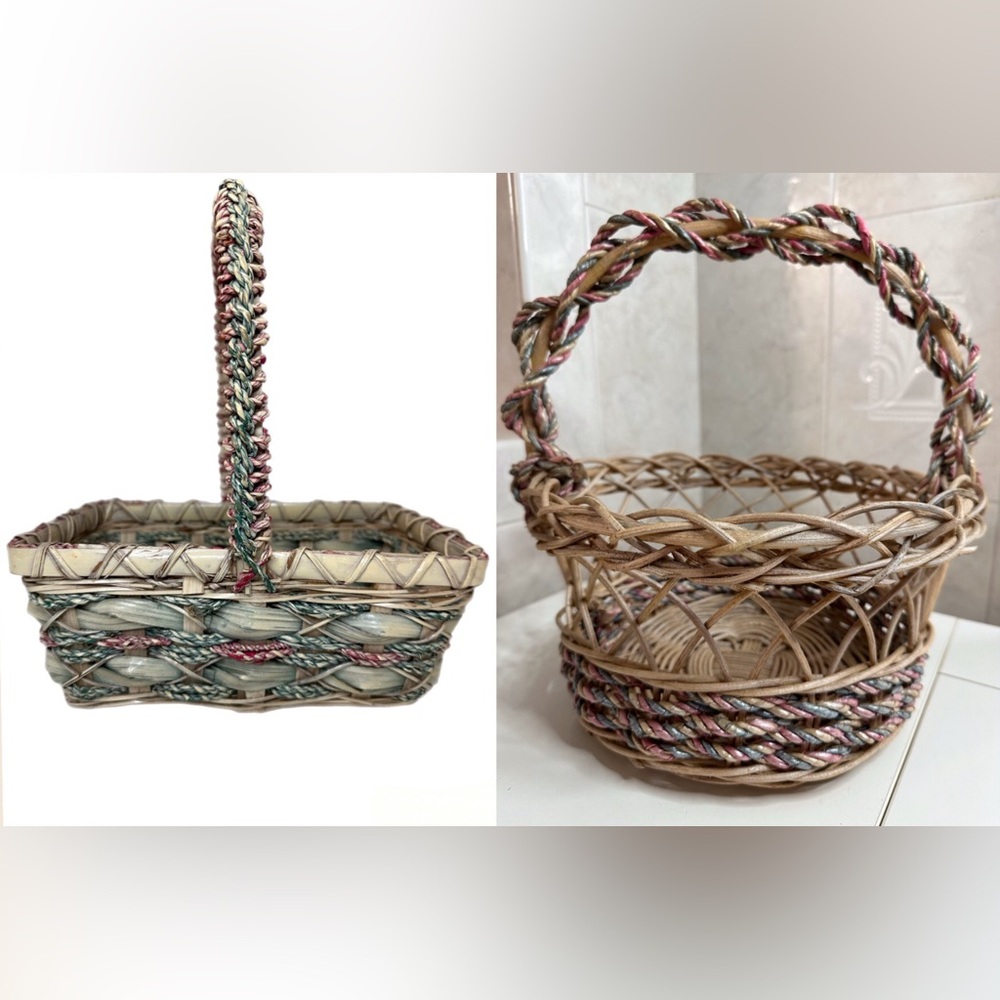 2 Large Beautiful Mauve, Teal Wicker Baskets